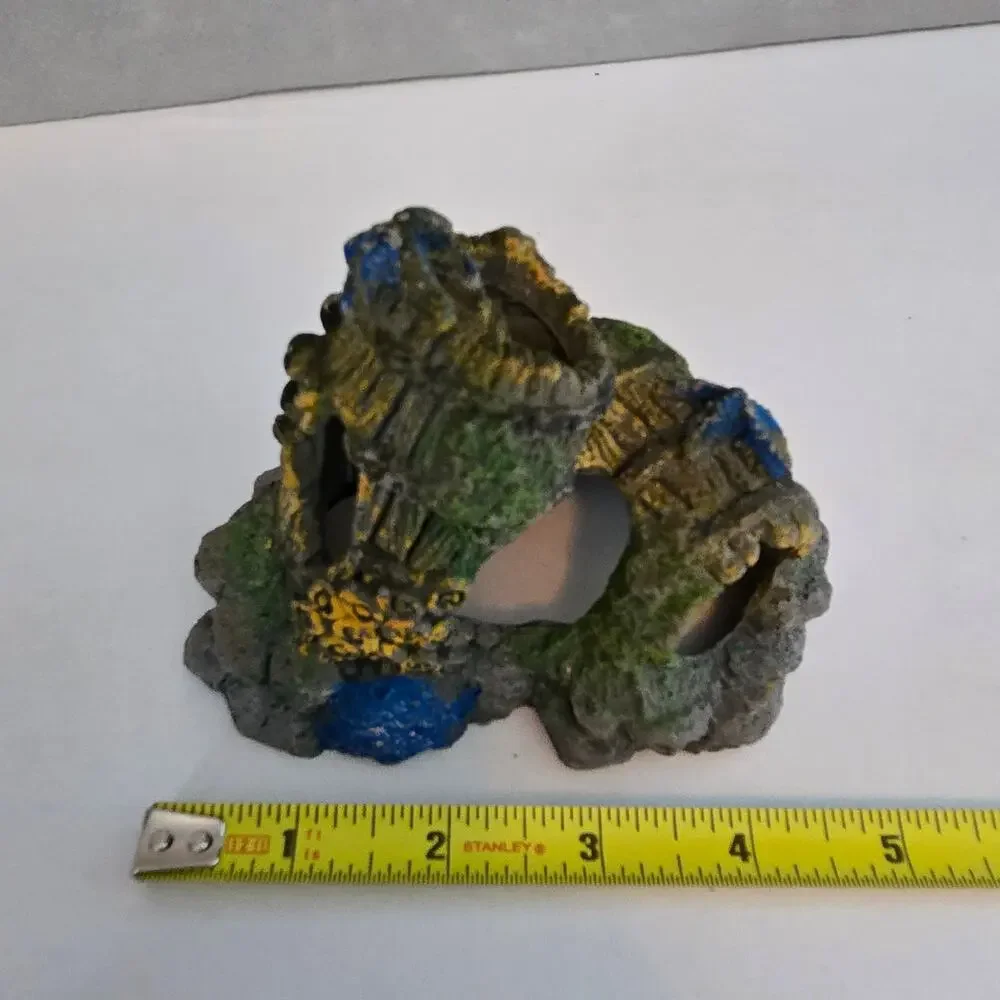 Fish Tank Aquarium Decorations Artificial Plastic Plants 2 Cave Rocks Decor Set